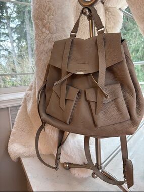 AllSaints Taupe Pebbled Leather Backpack